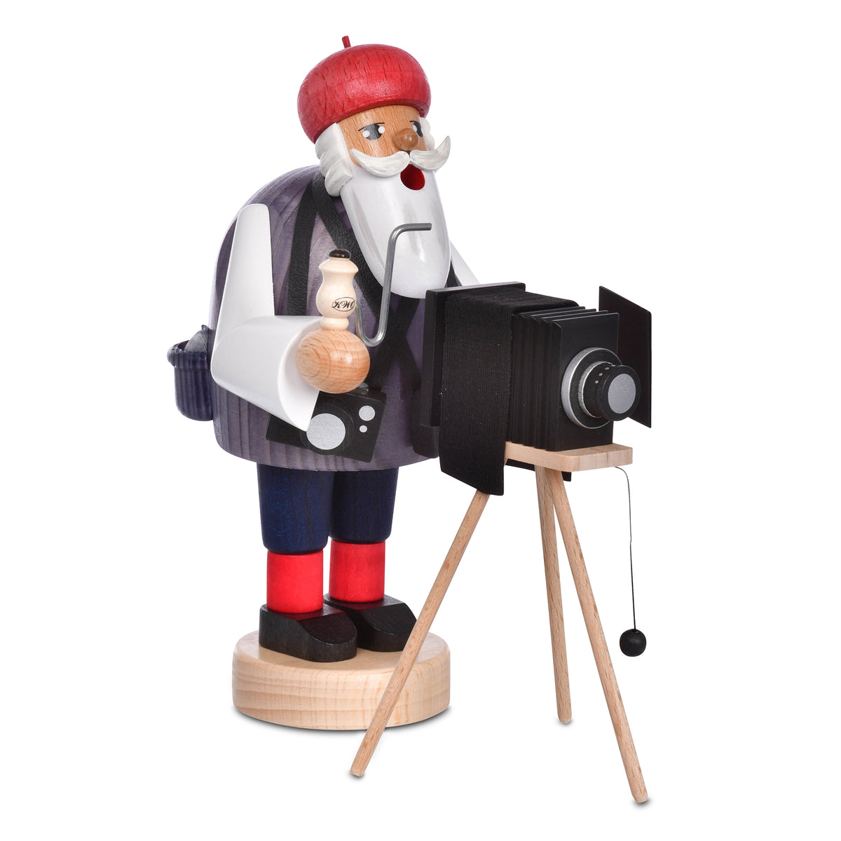 Räuchermann Fotograf Art. 21002 Serie Die Bärtigen, 19 cm hoch, mit historischer Kamera auf Stativ, Handarbeit aus dem Erzgebirge.