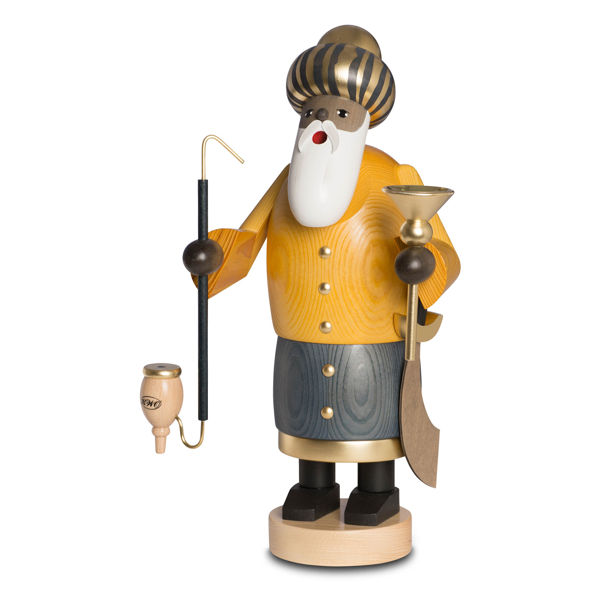 Großer KWO Räuchermann Melchior (Art. 21273) aus der Serie Die Bärtigen, 42 cm hoch, handgefertigte erzgebirgische Holzkunst aus Olbernhau mit Pfeife.
