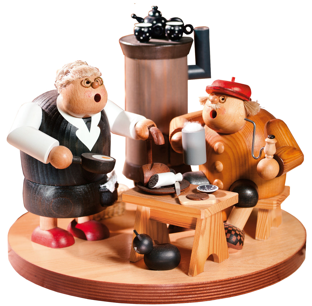 KWO Räuchermann Kantenhocker Bauernstube Art. 21575 aus der Serie Die Dicken, gebeiztes Holz, Handarbeit aus dem Erzgebirge.