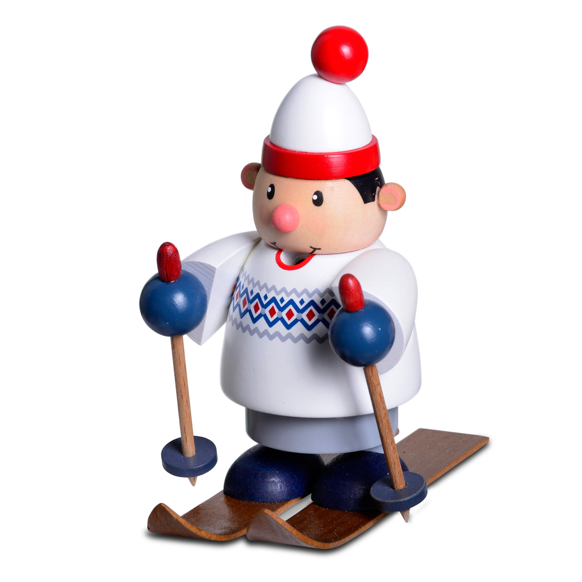 Original KWO Räuchermann Skifahrer mini Kleine Kerle 25032 aus Holz in echter Handarbeit aus dem Erzgebirge
