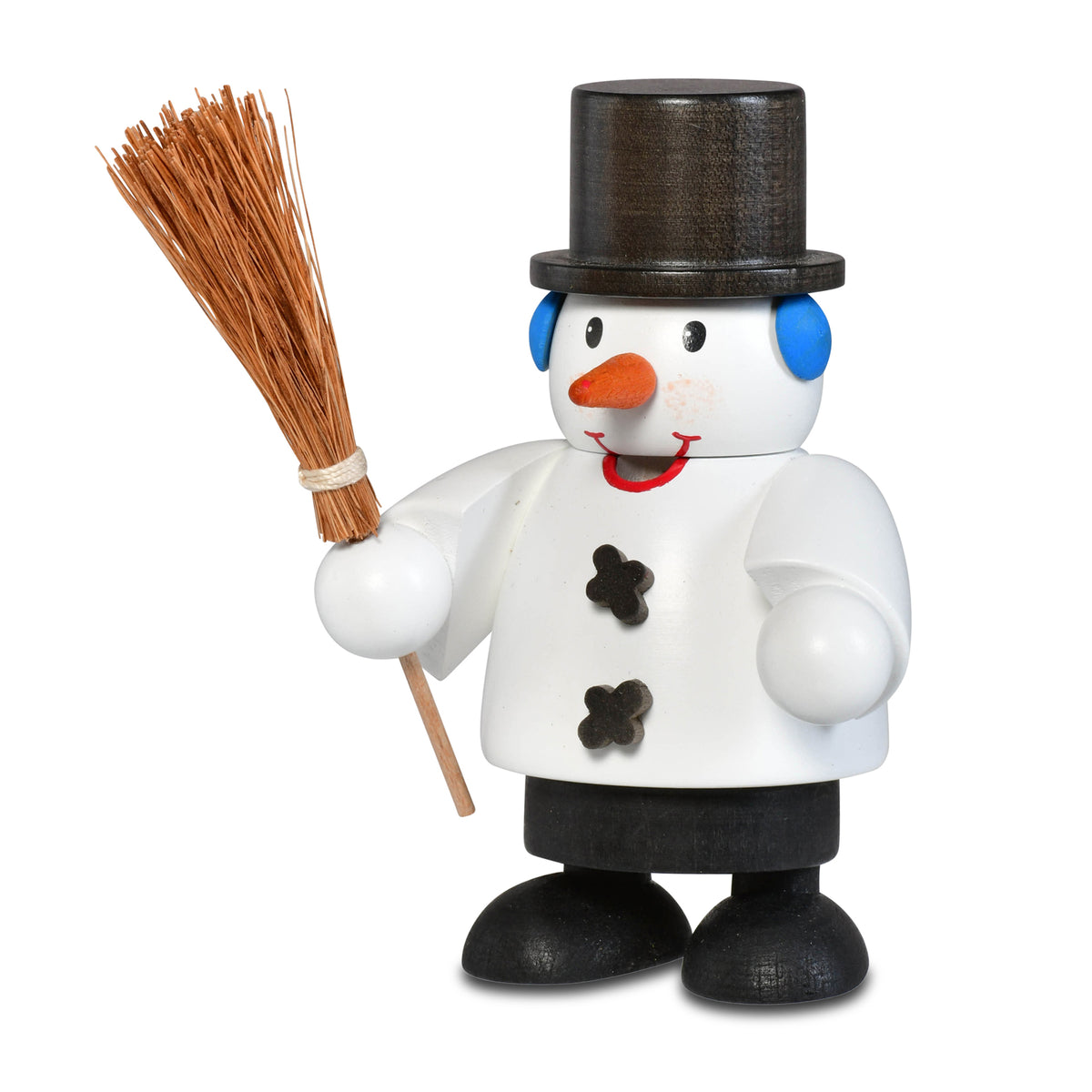 KWO Räuchermann Schneemann 10cm weiß lackiert Serie Die kleinen Kerle Art 25036 mit Besen und Zylinder erzgebirgische Holzkunst