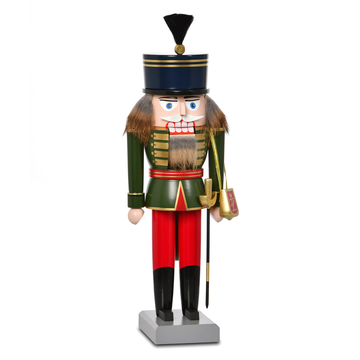 Traditioneller Nussknacker „Ungarischer Husar“ (Art. 20059) aus den Kunstgewerbe-Werkstätten Olbernhau, detailreich von Hand bemalt mit grünem Rock und Husarenhut.