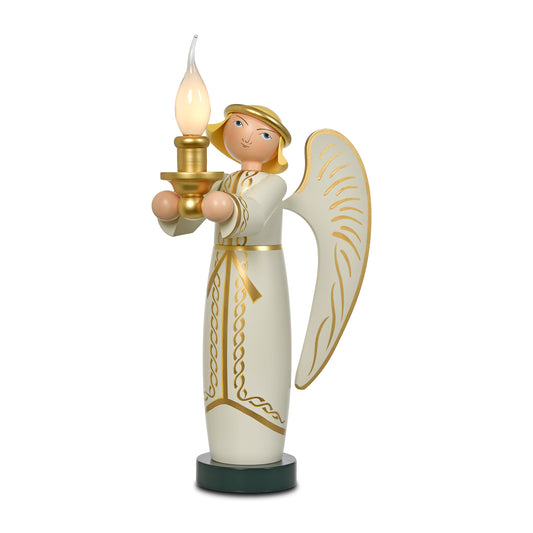 KWO Lichterengel elektrisch beleuchtet in Weiß und Gold 45 cm hoch Artikel 20531 Original Erzgebirge Volkskunst