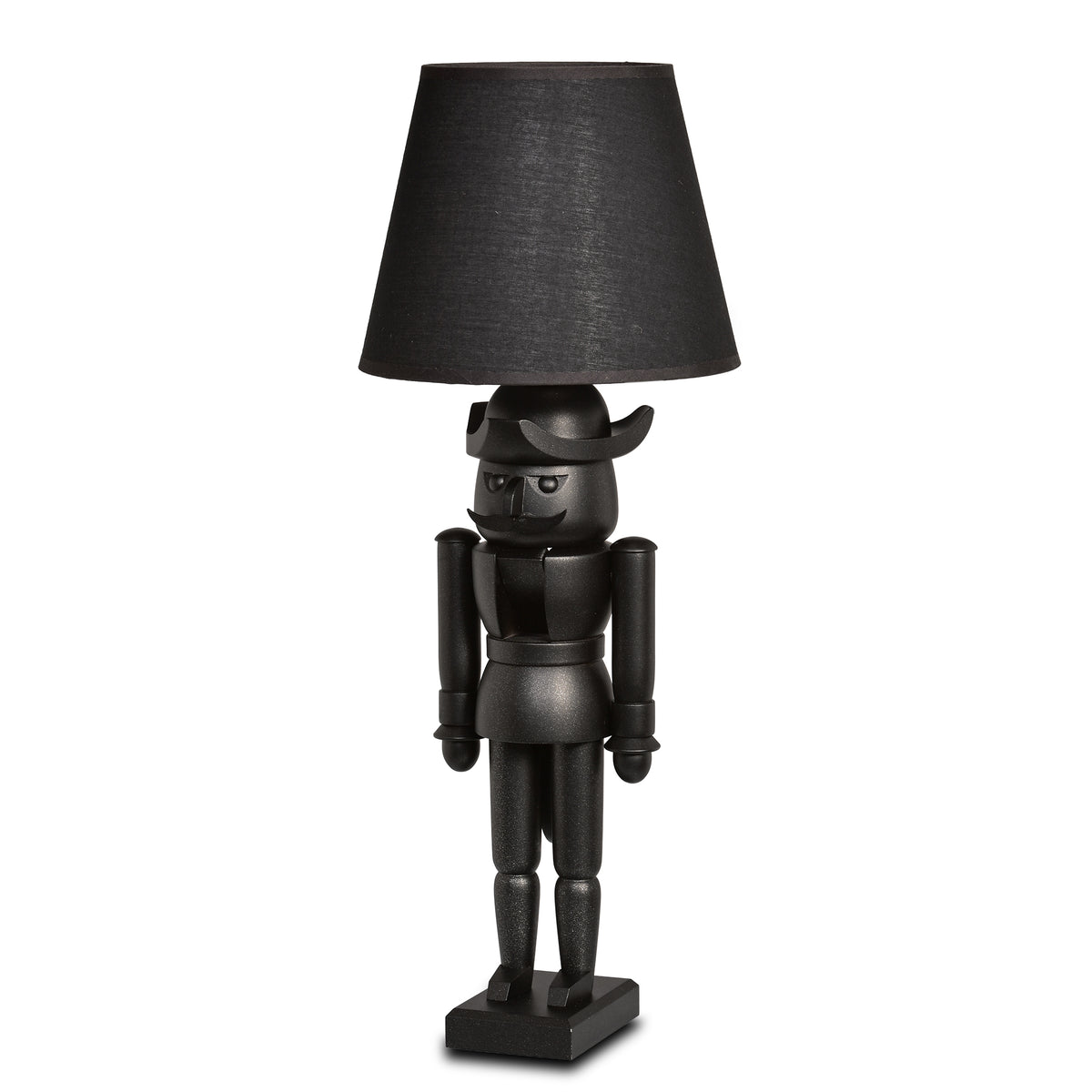 KWO Nussknacker-Leuchte Black Edition, 52cm Tischlampe, schwarze Erzgebirge Volkskunst mit Glimmer-Effekt und LED-Rauchglas.