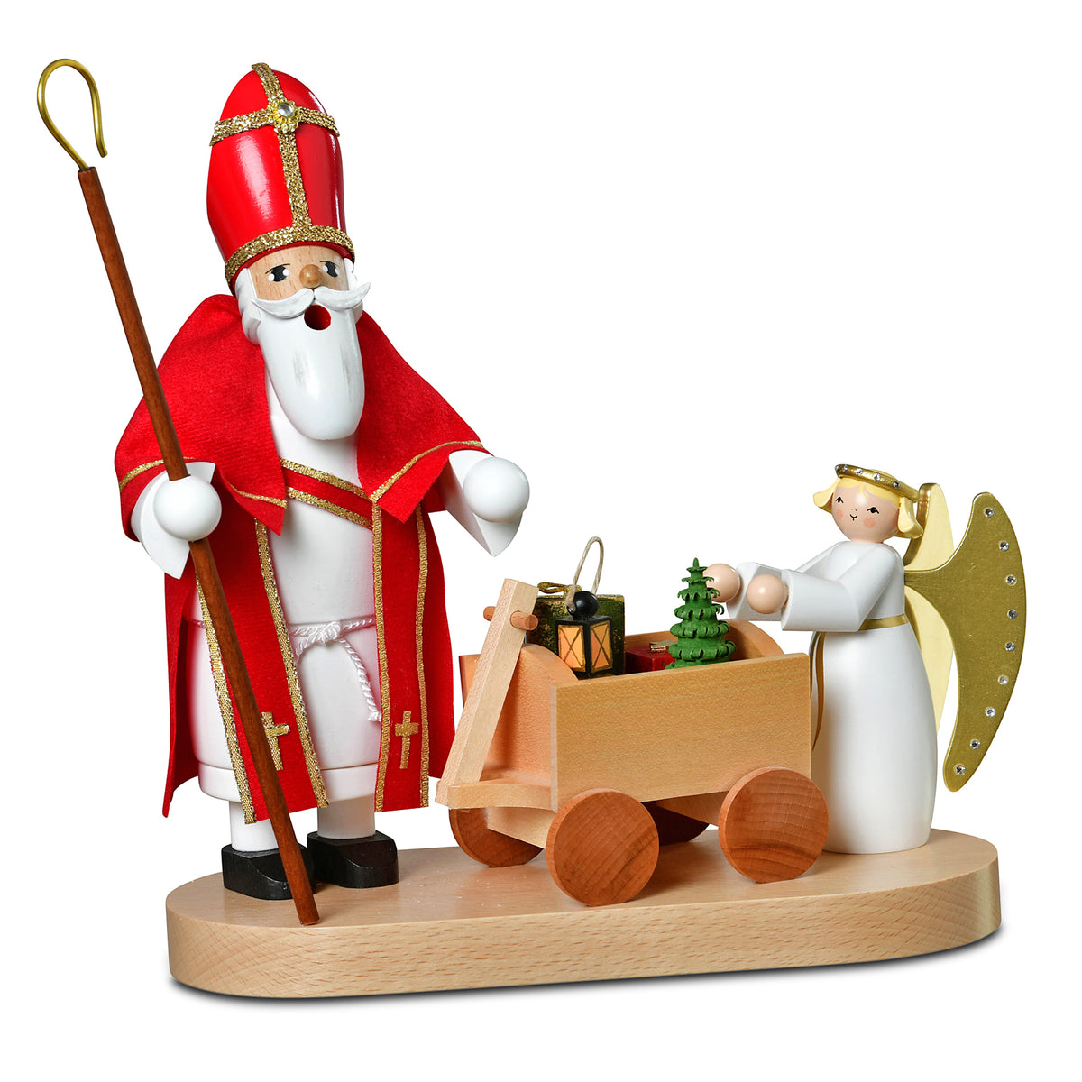 Räuchermann Heiliger St. Nikolaus mit Christkind, 24 cm von KWO, Serie Die Bärtigen, Art. 21136, Ansicht 2