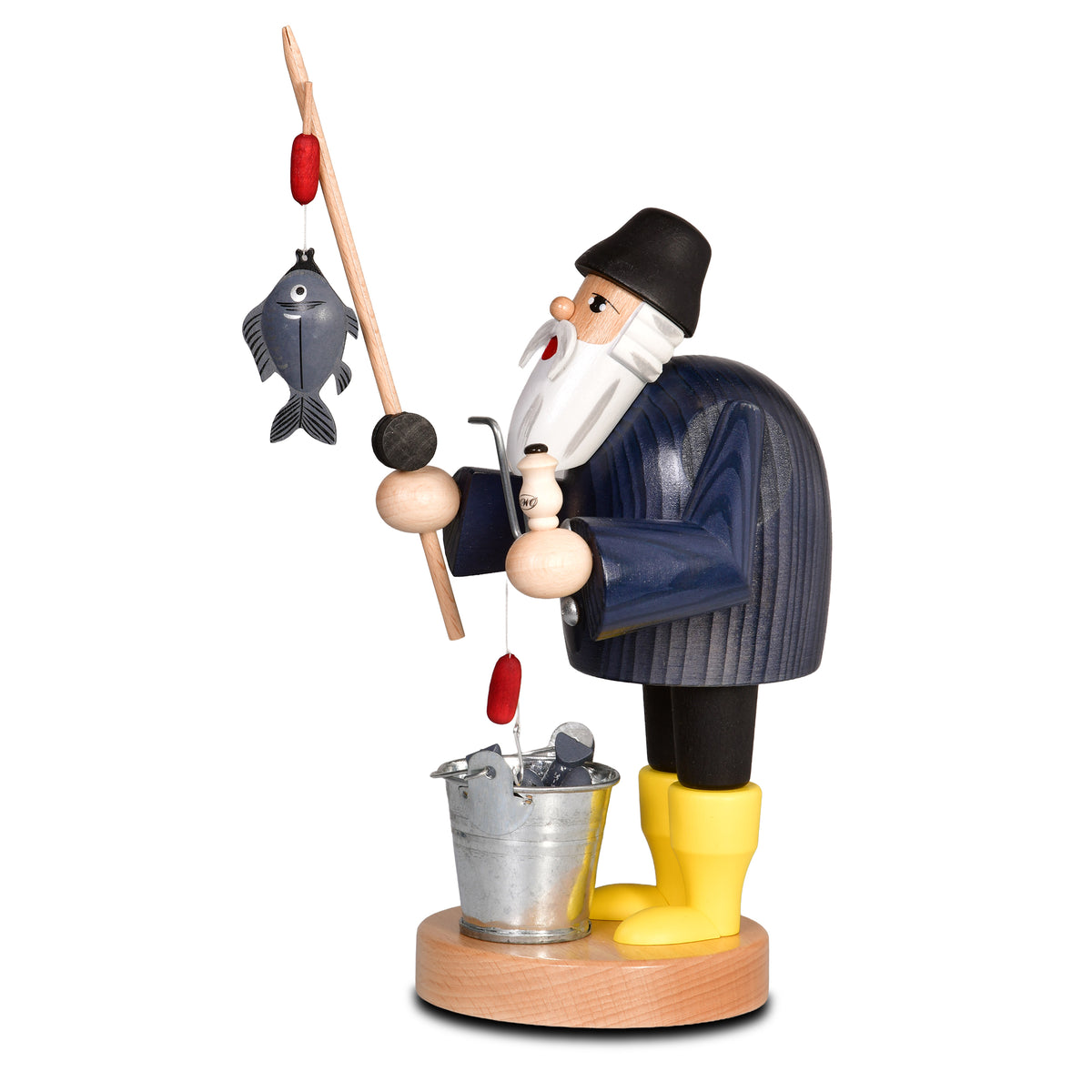 Räuchermann Angler, 19 cm von KWO, Serie Die Bärtigen, Art. 21138, Ansicht 3