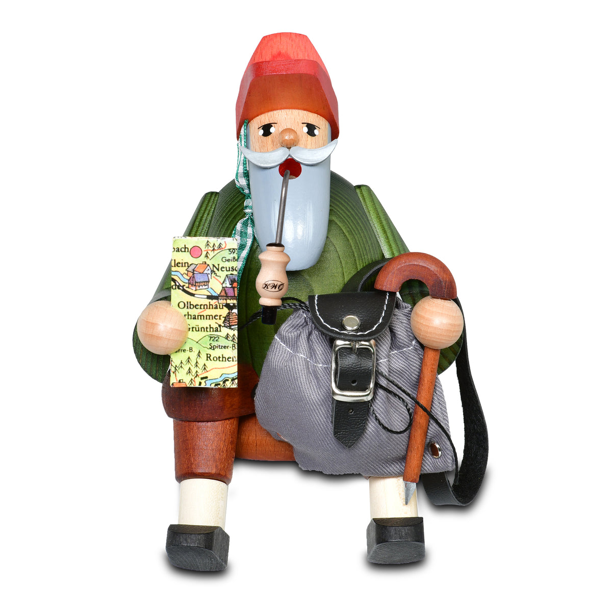 Räuchermann Kantenhocker - Olbernhauer Wandersmann, 15 cm von KWO, Serie Die Bärtigen, Art. 21174