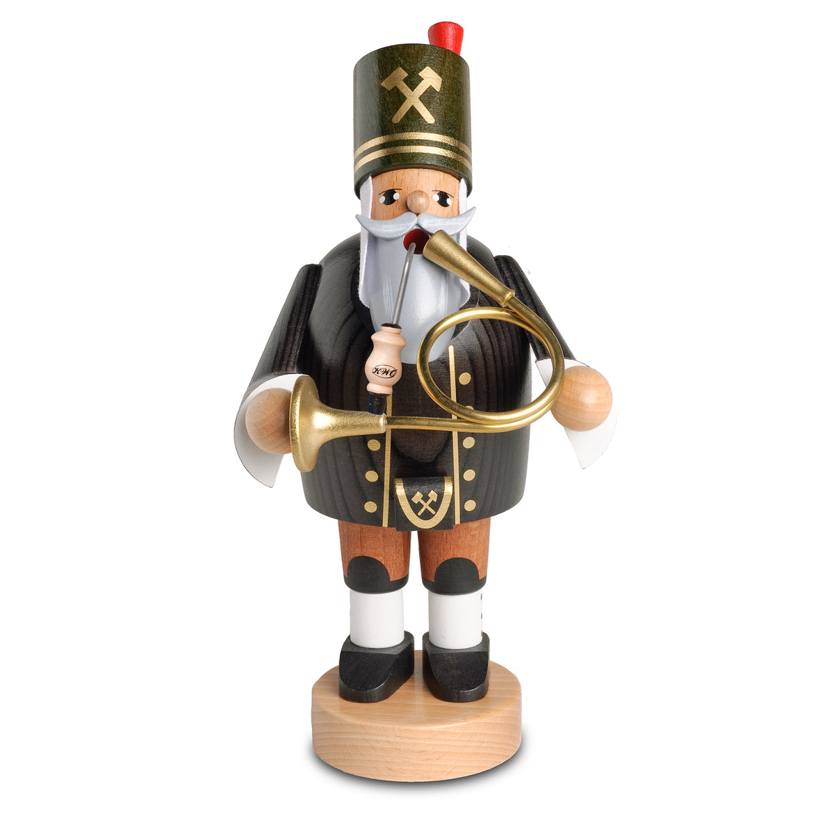 Räuchermann Bergmann mit Horn, 20 cm von KWO, Serie Die Bärtigen, Art. 21180