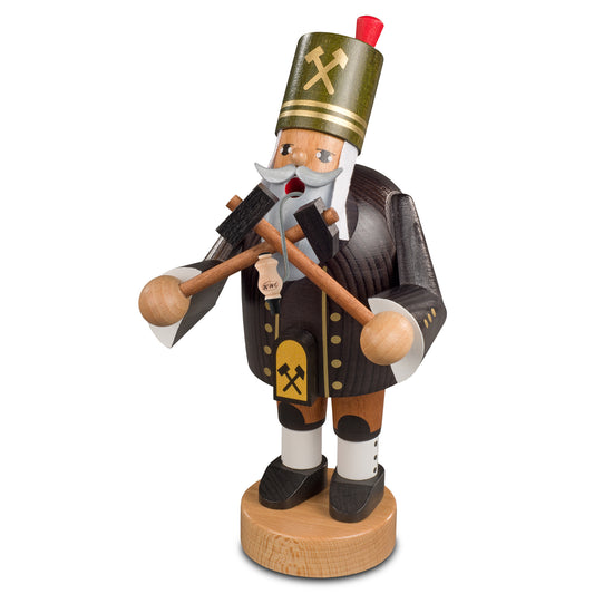 KWO Räuchermann Bergmann mit grauem Bart, Steigerhut und traditioneller Bergmannsuniform aus der Serie Die Bärtigen – Original Erzgebirge Volkskunst