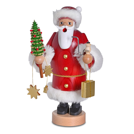 Traditioneller KWO Räuchermann Weihnachtsmann aus der Serie Die Bärtigen mit rotem Mantel, langem weißen Bart aus dem Erzgebirge.