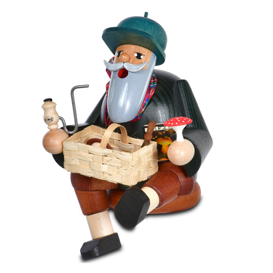 Räuchermann Kantenhocker Pilzsucher, 14 cm von KWO, Serie Die Bärtigen, Art. 21175