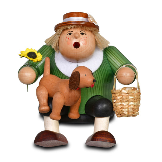 Räuchermann Kantenhocker - Hundefreundin passend für Eisenbahnwagen, 15 cm von KWO, Serie Die Dicken, Art. 21452