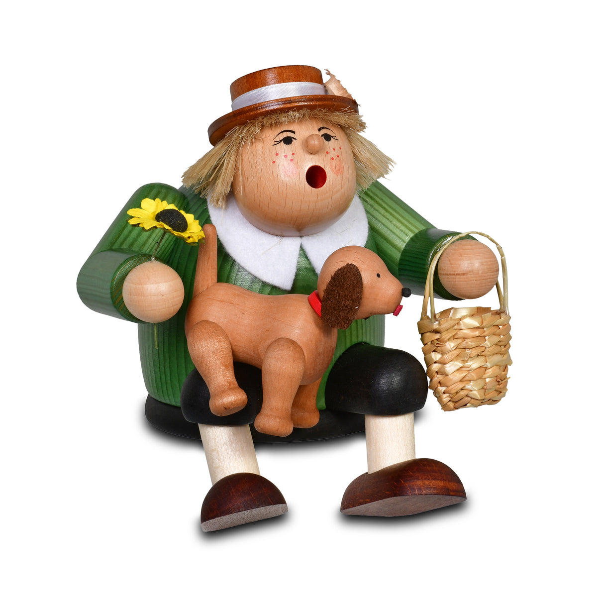 Räuchermann Kantenhocker - Hundefreundin passend für Eisenbahnwagen, 15 cm von KWO, Serie Die Dicken, Art. 21452, Ansicht 3