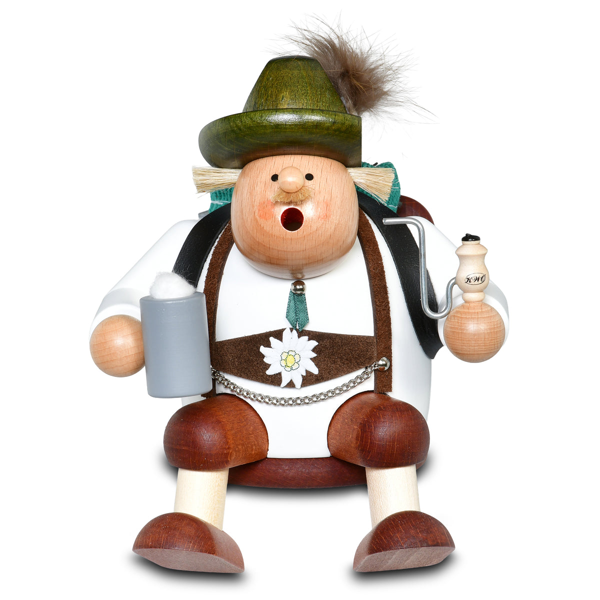 KWO Räuchermann Kantenhocker Wanderer Art. 21600 aus der Serie Die Dicken von vorne mit Bierkrug und Pfeife