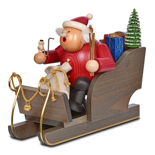 KWO Räuchermann Weihnachtsmann mit Schlitten rot gebeizt Serie Die Dicken Art 21611 Erzgebirge Holzkunst