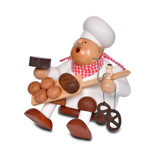 KWO Räuchermann Kantenhocker Bäcker 21616 Die Dicken aus Holz aus dem Erzgebirge