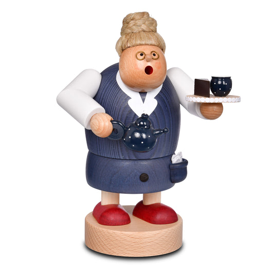 Original KWO Räucherfrau Großmutters Einladung zum Kaffee gebeizt 15 cm erzgebirgische Holzkunst Serie Die Dicken