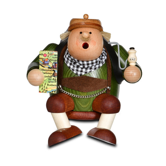 KWO Räuchermann Kantenhocker Tourist 21643 Die Dicken mit Wanderkarte und Pfeife aus dem Erzgebirge