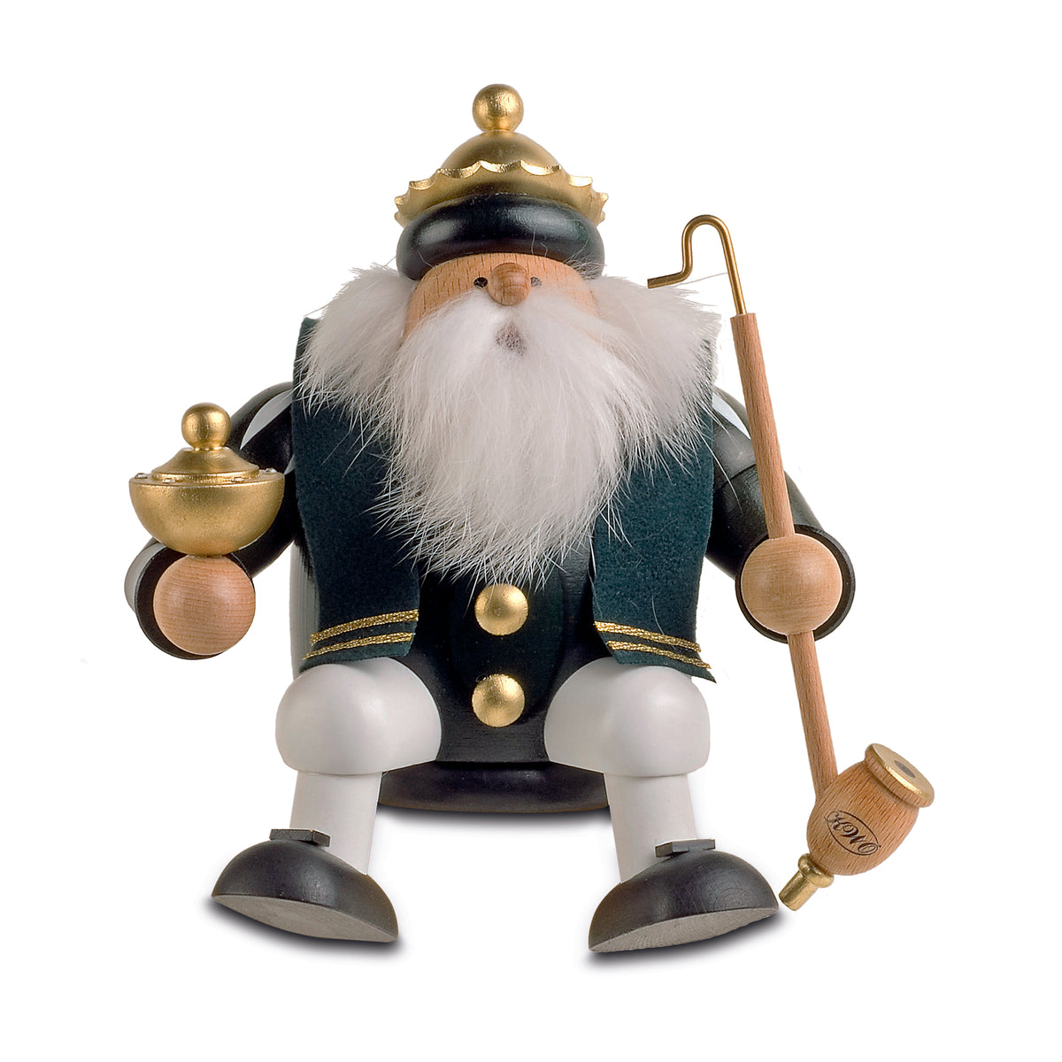 KWO Räuchermann Kantenhocker Baltasar aus der Serie Die Dicken, fein handbemalt aus Echtholz, Original Erzgebirge Volkskunst (Art. 21657)