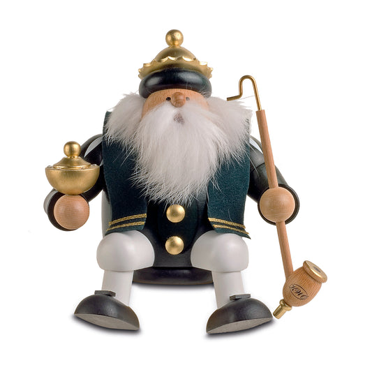 KWO Räuchermann Kantenhocker Baltasar aus der Serie Die Dicken, fein handbemalt aus Echtholz, Original Erzgebirge Volkskunst (Art. 21657)