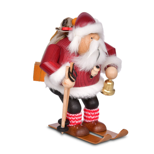 KWO Räuchermann Weihnachtsmann auf Skiern rot gebeizt Serie Die Dicken Art 21692 Erzgebirge Holzkunst
