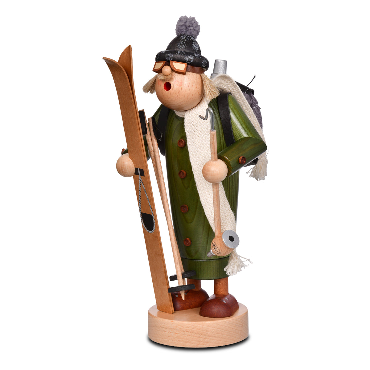 KWO Räuchermann Skifahrer aus Holz – Serie Die Dünnen (27 cm) | Erzgebirge Handarbeit Art. 21706