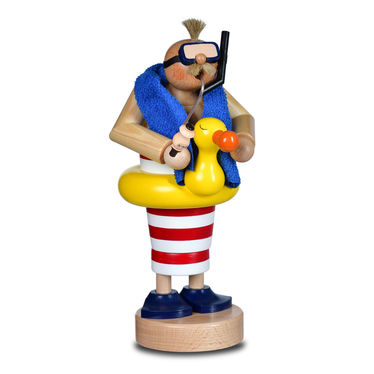 KWO Räuchermann Schwimmer aus der Serie Die Dünnen Art. 21719 bunt lackiert mit Schwimmreifen und Taucherbrille