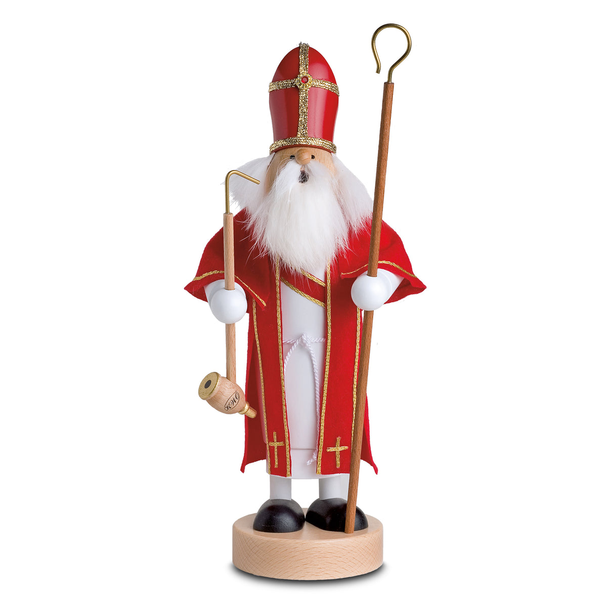 KWO Räuchermann Heiliger St. Nikolaus 29 cm aus der Serie Die Dünnen mit Bischofsstab und Pfeife