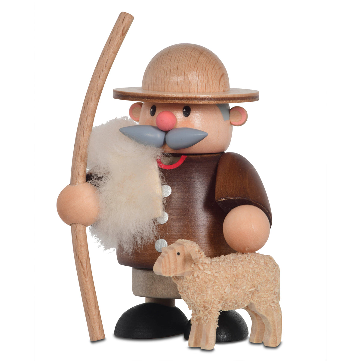 KWO Räuchermann Schäfer mini aus der Serie Kleine Kerle (Art. 25034) mit Schäferstab und Holzschaf