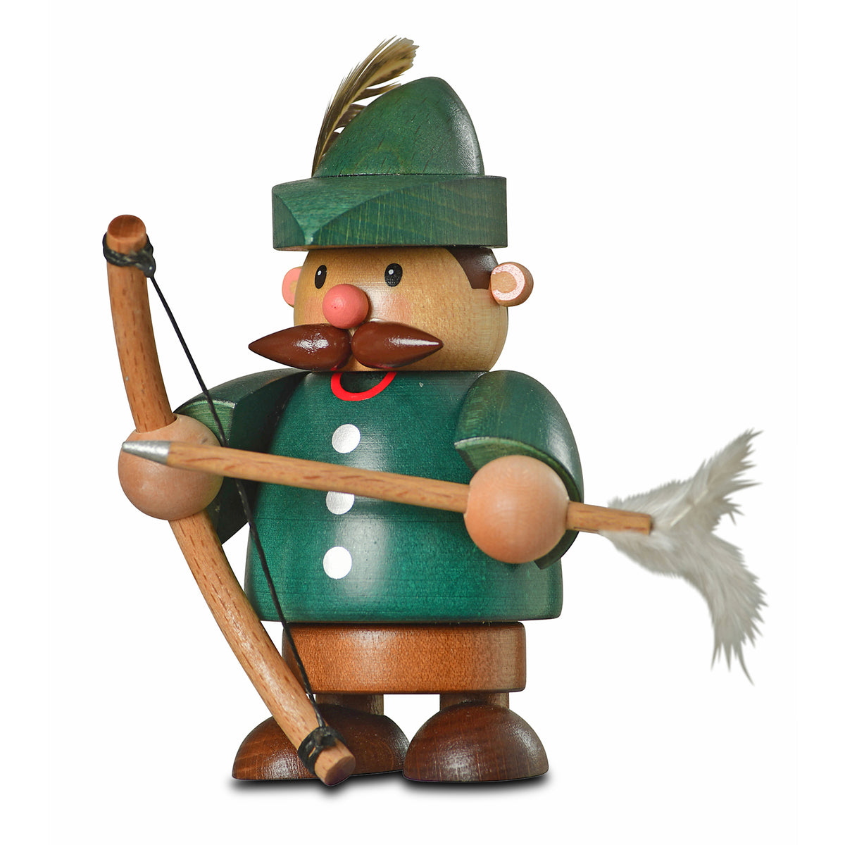 KWO Räuchermann Robin Hood aus Holz mit Bogen, Pfeil und Federhut – Handarbeit aus dem Erzgebirge (Art. 25037)