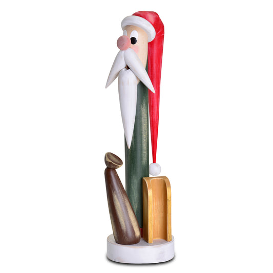 KWO Räuchermann Weihnachtswichtel 39,5 cm Art. 26002 aus Holz mit roter Mütze und Schlitten