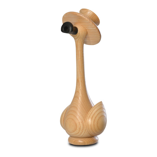 Moderne Räucherfigur Ente aus hellem Eschenholz von KWO Olbernhau, schlanke Silhouette, 17 cm Höhe.