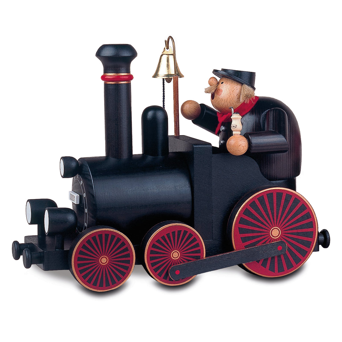 KWO Räuchermann Lokführer mit schwarzer Dampflok Art. 81928 aus der Serie Die Dicken